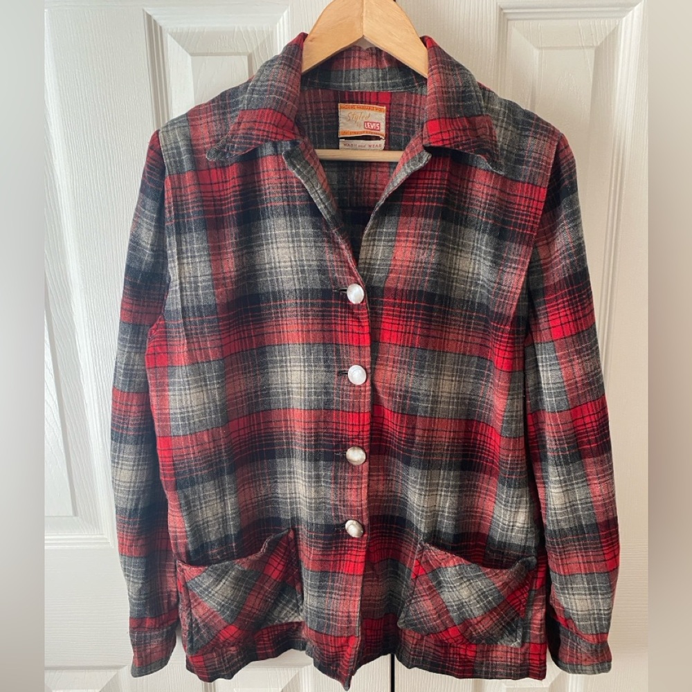 RARE! VINTAGE 50’s LEVI’S 49er Style Red and Gray Wool Plaid‎ Shirt Jacket SZ L